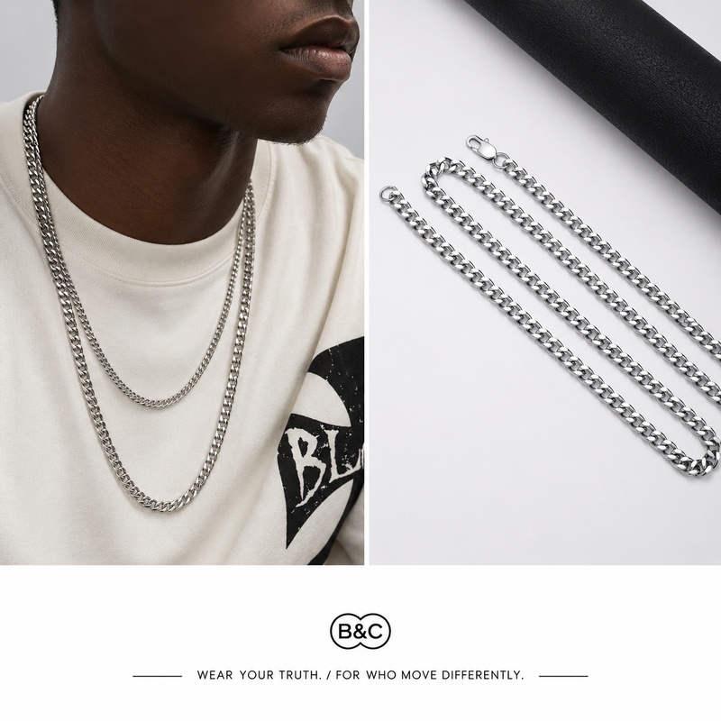 B&C Simple Titanium Cuban Chai - Men'S Accessories Chain 评论和价格