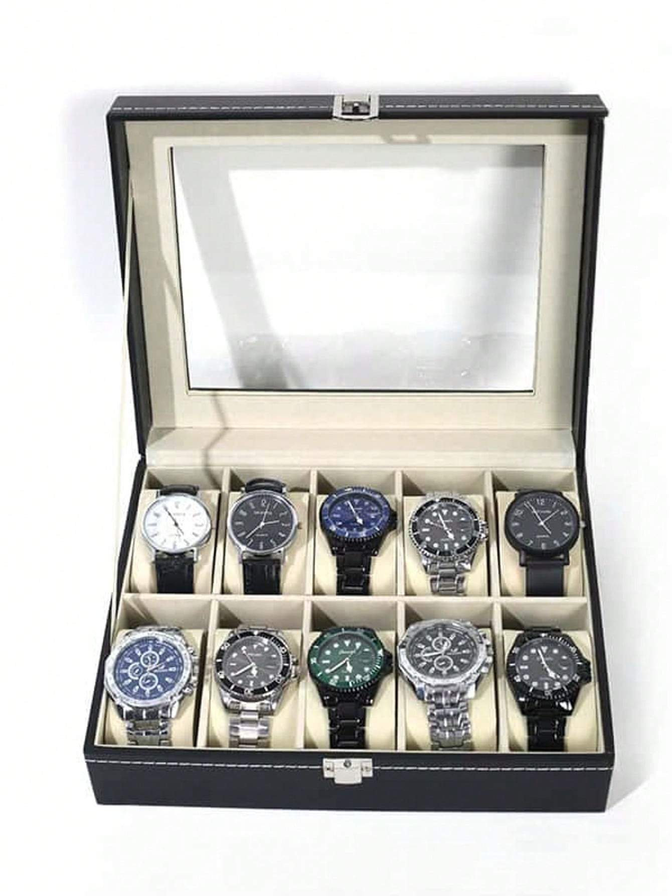 Leather Watch Box with Lock, L - Men'S Accessories Drawer Organizer 评论和价格