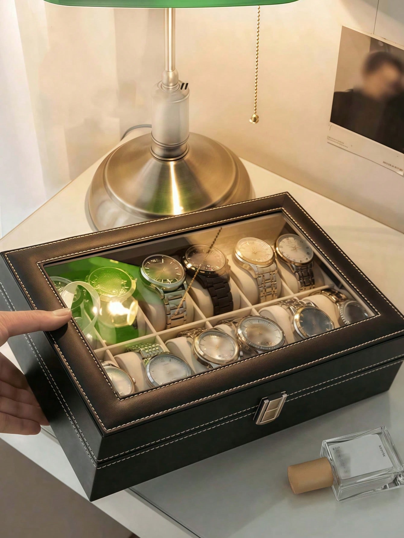 Leather Watch Box with Lock, L - Men'S Accessories Drawer Organizer 评论和价格