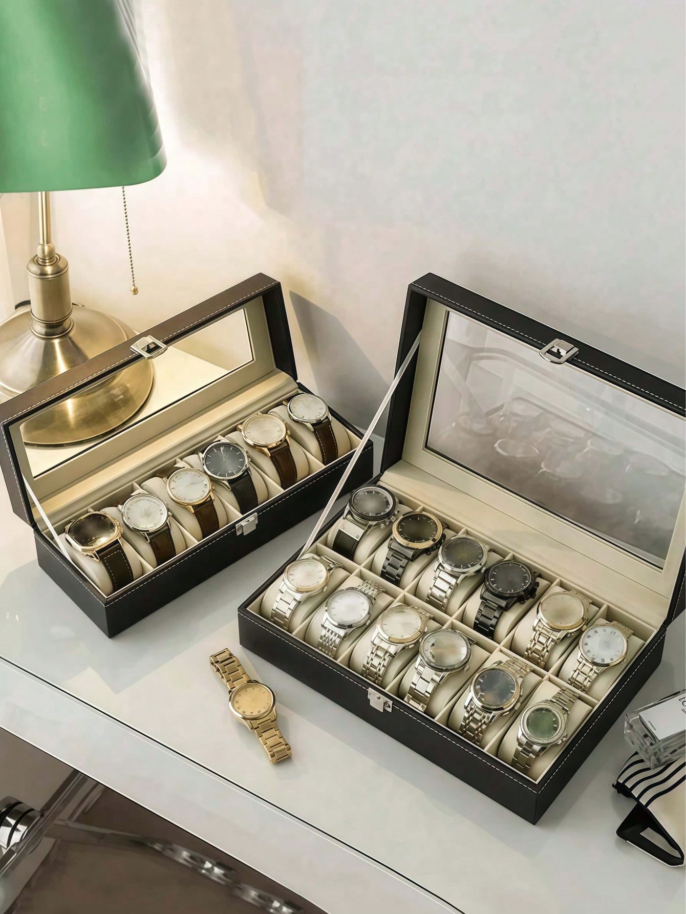 Leather Watch Box with Lock, L - Men'S Accessories Drawer Organizer 评论和价格